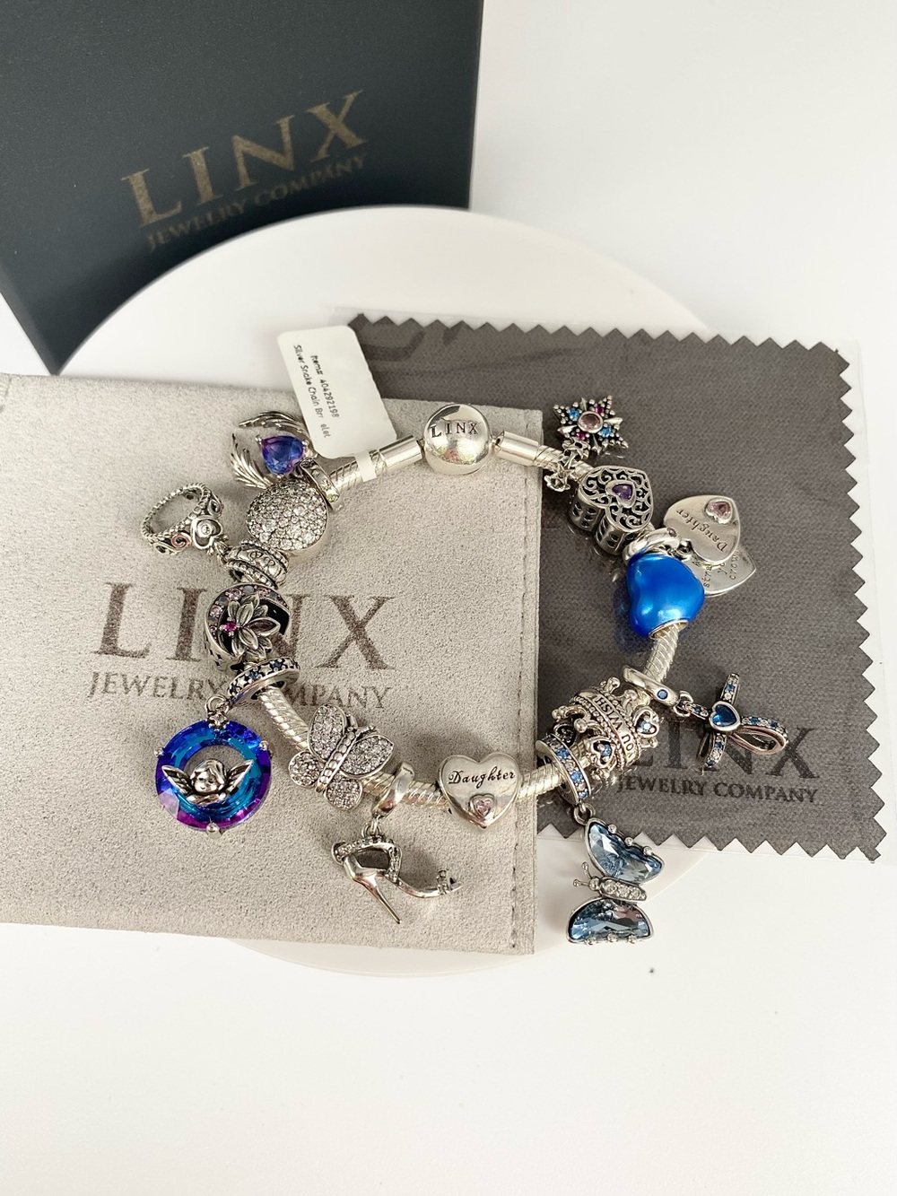 Linx Snake Chain Bracelet with Blue Daughter & Princess Themed Charms